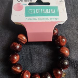 Bracelet Oeil de Taureau Perles rondes 14 mm Omsae Protection Courage Assurance