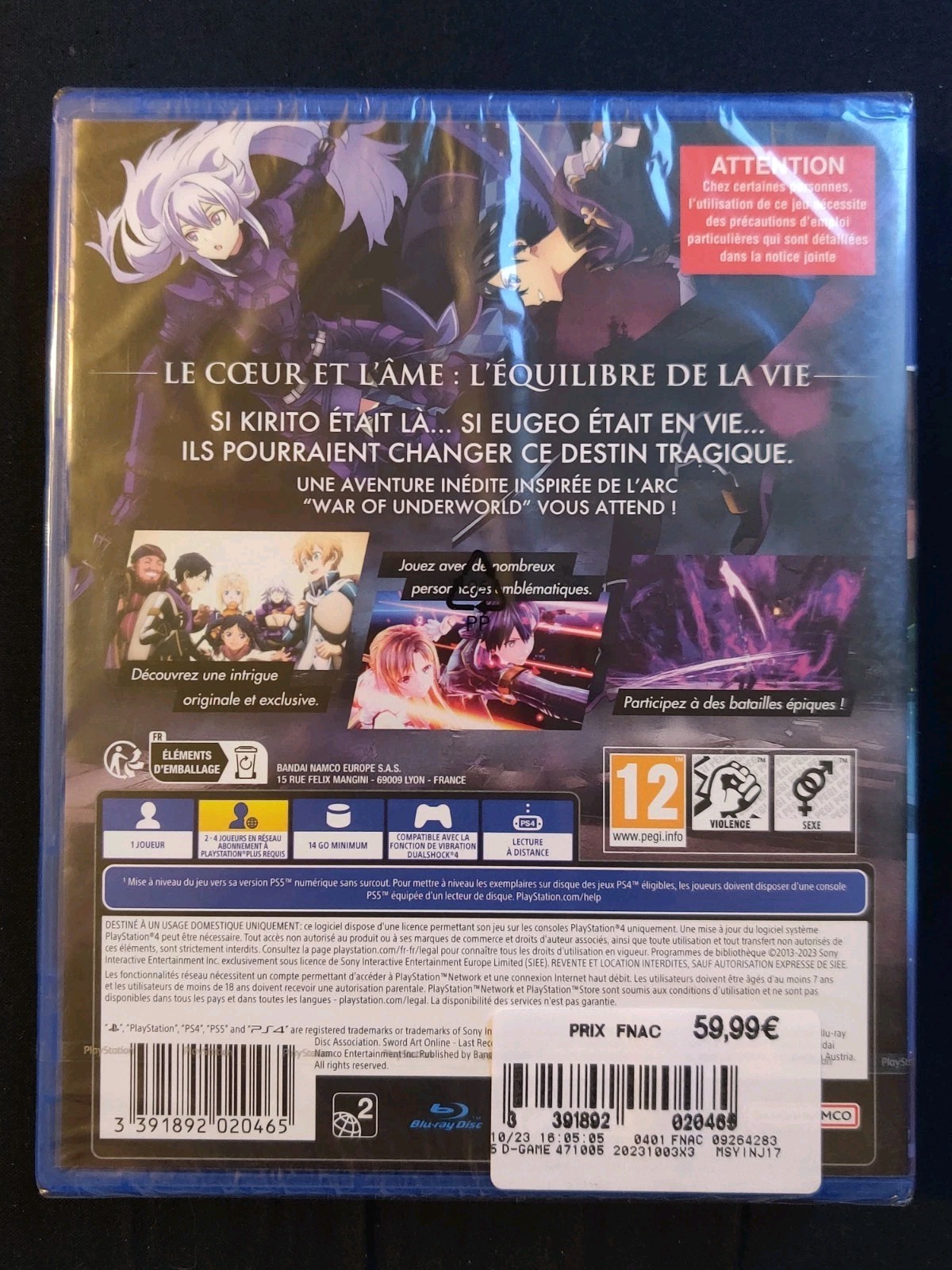 Jeu Sword art online last Recollection Sur Ps4 Playstation 4 Neuf Sous Blister – Image 3
