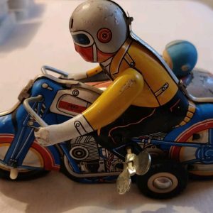 Jouet Moto Side Car Remontoir Mécanique QSH MS709 En Tôle Vintage